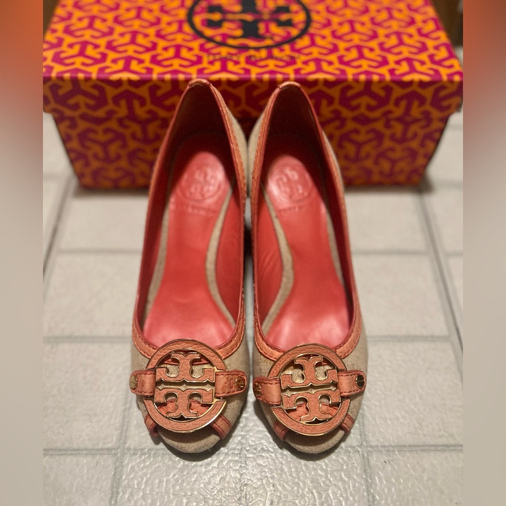 Tory Burch Canvas & Wooden Platform Shoes - Picture 2 of 11
